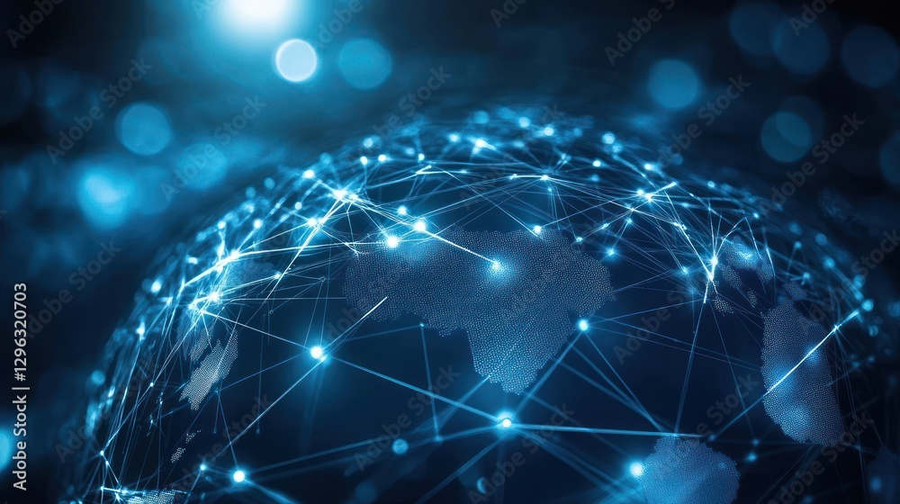 Global network connection, digital world, glowing nodes, bokeh background, website banner Global network connection, digital world, glowing nodes, bokeh background, website banner