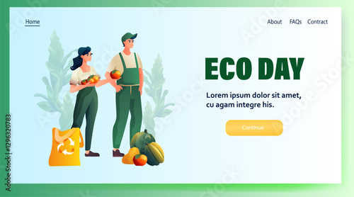 man woman farmers sellers offering fruits and vegetables organic natural food eco local grown products horizontal
