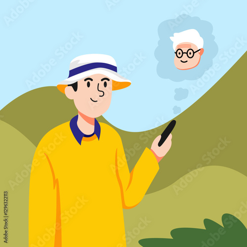 The boy is on a video call with his grandfather