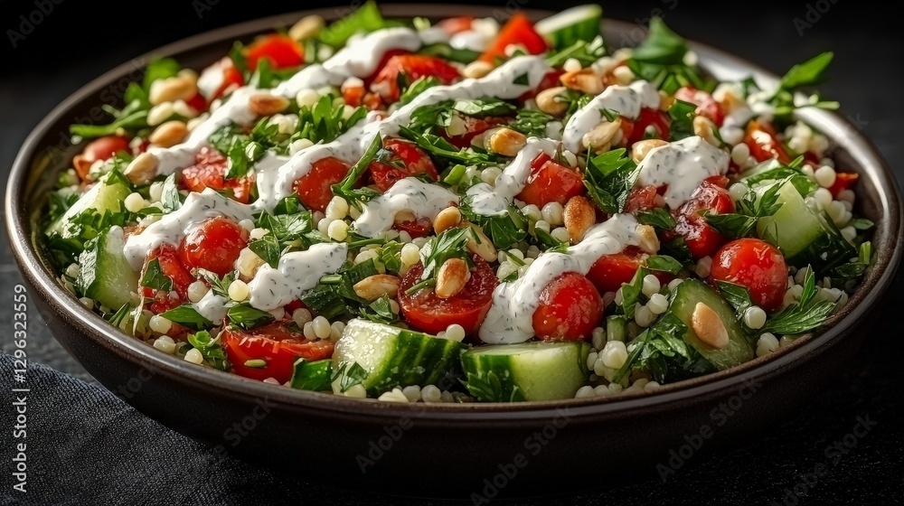 Mediterranean Salad Bowl on Dark Table Mediterranean Salad Bowl on Dark Table