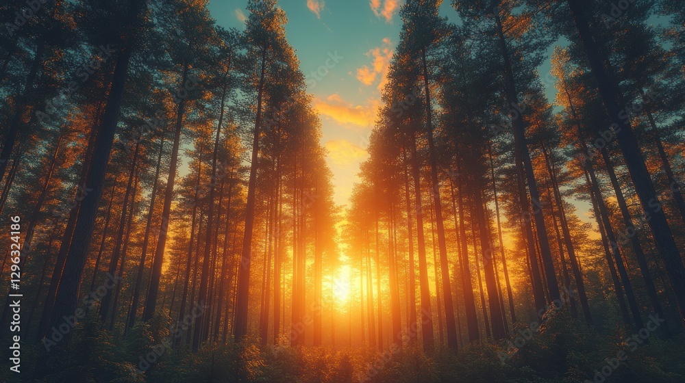 Sunset forest path, nature serenity, tranquil background Sunset forest path, nature serenity, tranquil background