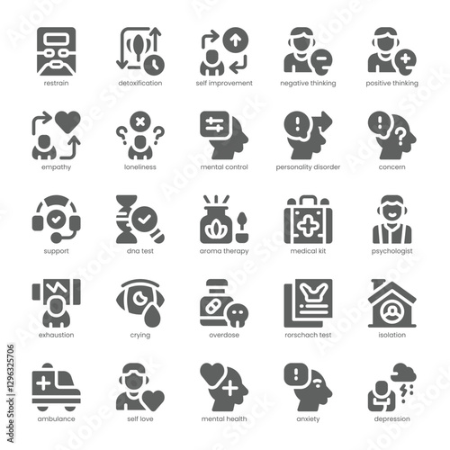 Mental Illness Icon pack for your website, mobile, presentation, and logo design. Mental Illness Icon solid design. Vector graphics illustration and editable stroke.