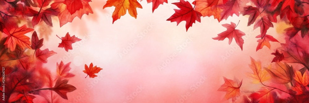 Autumn Leaves Background - Red and orange autumn leaves on a pink background. Perfect for fall themes, seasonal designs, and nature-inspired projects
