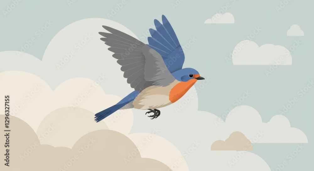 Fototapeta premium Colorful bird soaring through a cloudy sky, symbolizing freedom and nature's beauty - 