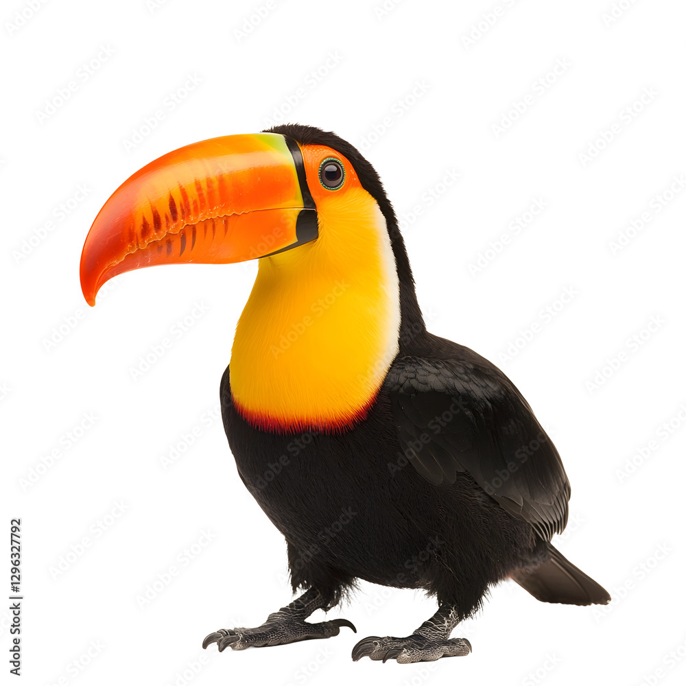 Fototapeta premium toucan with a giant colorful beak and smooth black feathers