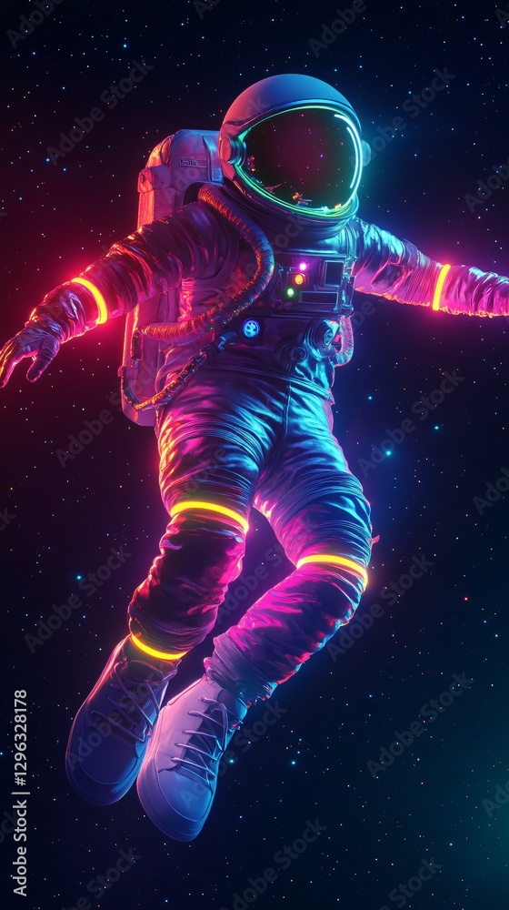 A vibrant, floating astronaut in space, surrounded by a spectrum of dazzling colors, symbolizing exploration, freedom, and the infinite possibilities of the universe. This concept captures the awe-ins A vibrant, floating astronaut in space, surrounded by a spectrum of dazzling colors, symbolizing exploration, freedom, and the infinite possibilities of the universe. This concept captures the awe-ins