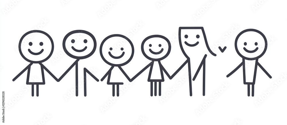 A simple line drawing family including a father mother A simple line drawing family including a father mother
