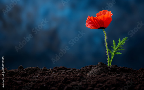 Red Poppy Flower in Soil – Remembrance and Hope Concept