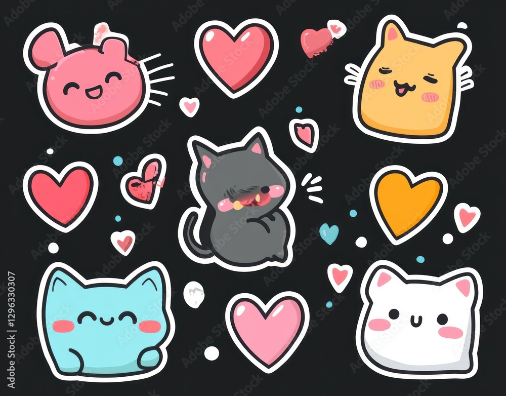custom made wallpaper toronto digitalA sticker sheet of cute animals with hearts and love letters