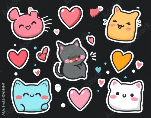 Wallpaper Mural A sticker sheet of cute animals with hearts and love letters Torontodigital.ca