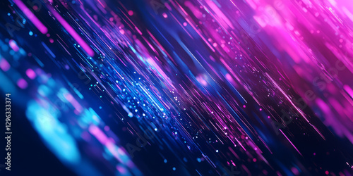 A futuristic abstract background featuring holographic light patterns shifting dynamically across a smooth  glass-like digital surface. The interplay of neon reflections and fluid transparency creates
