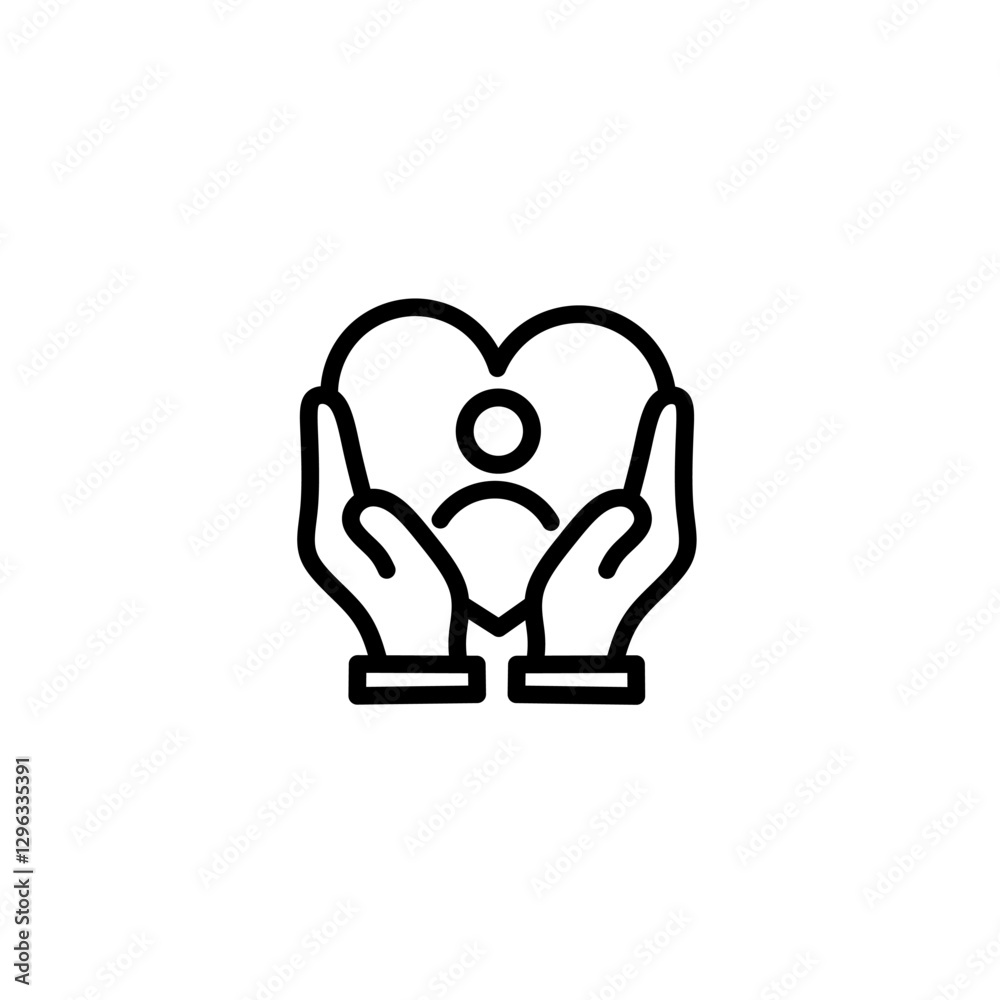 Thin Outline Icon Hands Hugging Heart Symbol in Which Sign Person. Line Charity, Message Love and Patient Care, Caring Hands. Thin Outline Icon Hands Hugging Heart Symbol in Which Sign Person. Line Charity, Message Love and Patient Care, Caring Hands.