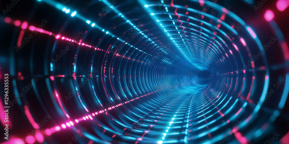A breathtaking 3D music background displaying an infinite tunnel of pulsating neon sound waves. The abstract, high-tech atmosphere creates an immersive visualization of futuristic music energy and