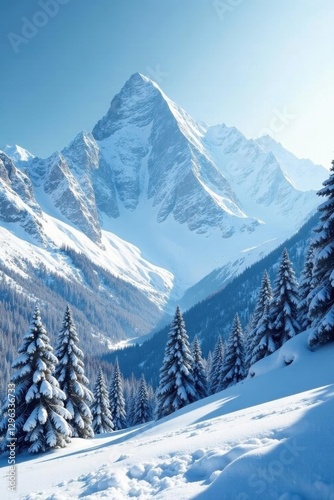 Heavy snowfall blanketing a mountain range, stark winter light, mountain, breathtaking, blizzard