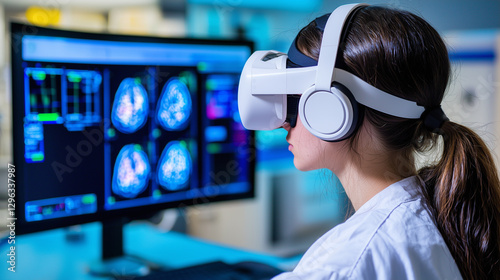 Advanced Neural Research Lab with Female Patient in Futuristic Setting photo