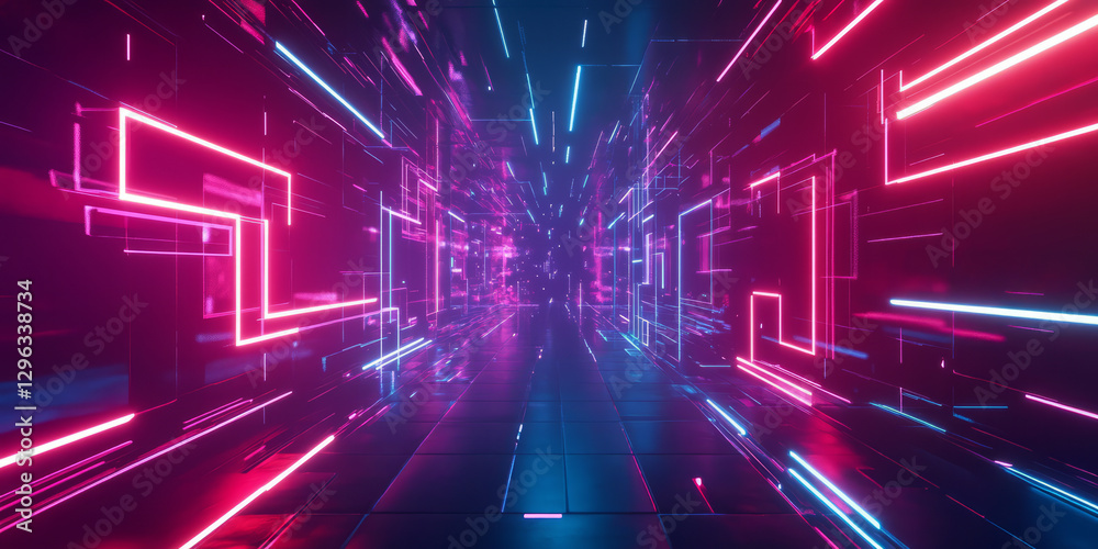 A high-tech abstract background with dynamic geometric fractals forming intricate glowing neon patterns. The seamless transitions and digital reflections enhance the futuristic cyberpunk aesthetic. A high-tech abstract background with dynamic geometric fractals forming intricate glowing neon patterns. The seamless transitions and digital reflections enhance the futuristic cyberpunk aesthetic.
