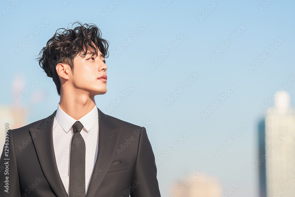 空を見上げるビジネスマン