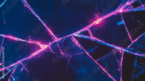 Neon colored broken glass background with vibrant cracks