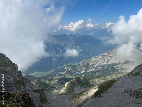 Alpine valley Melchtal along the river Grosse Melchaa and in Uri Alps mountain massif, Melchtal - Canton of Obwalden, Switzerland (Kanton Obwald, Schweiz) photo