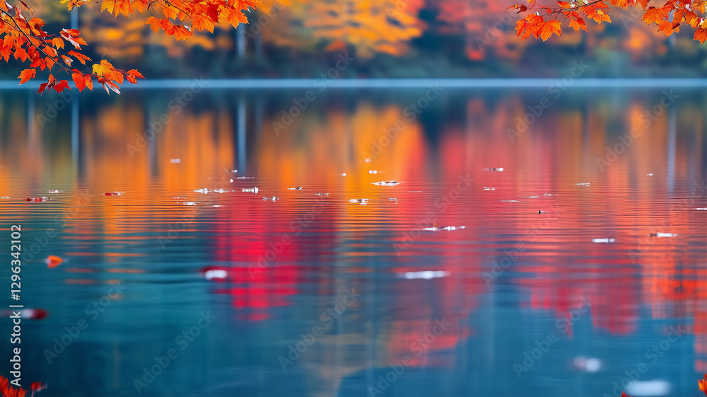 Fototapeta premium 静寂の秋 – 鮮やかに映る紅葉の湖面
