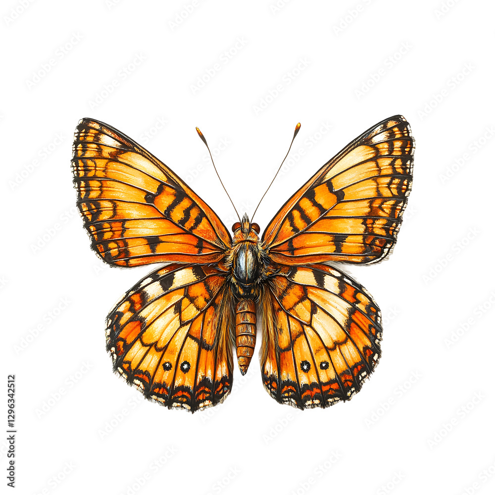Fototapeta premium Vibrant and detailed marsh fritillary butterfly isolated on transparent background