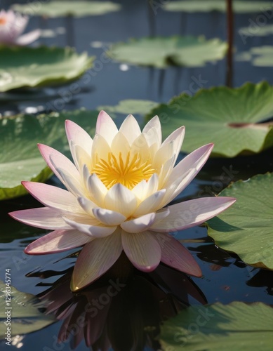 Wallpaper Mural Water lily unfolding its petals slowly in the morning light, water garden, serene surroundings Torontodigital.ca