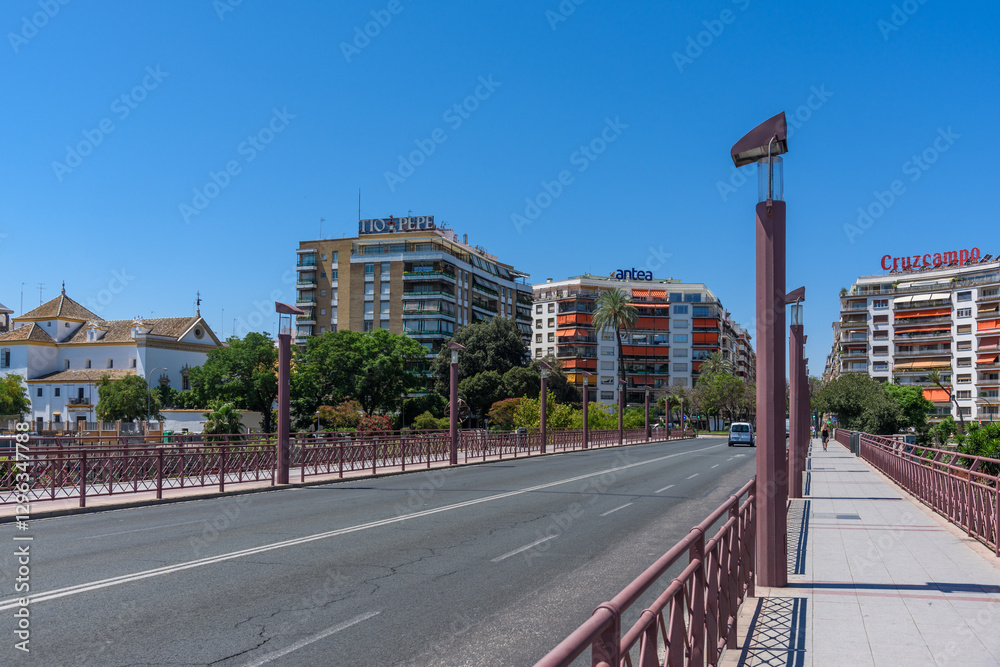 Seville, Spain - August 01, 2024: Puente de Triana in Seville Spain