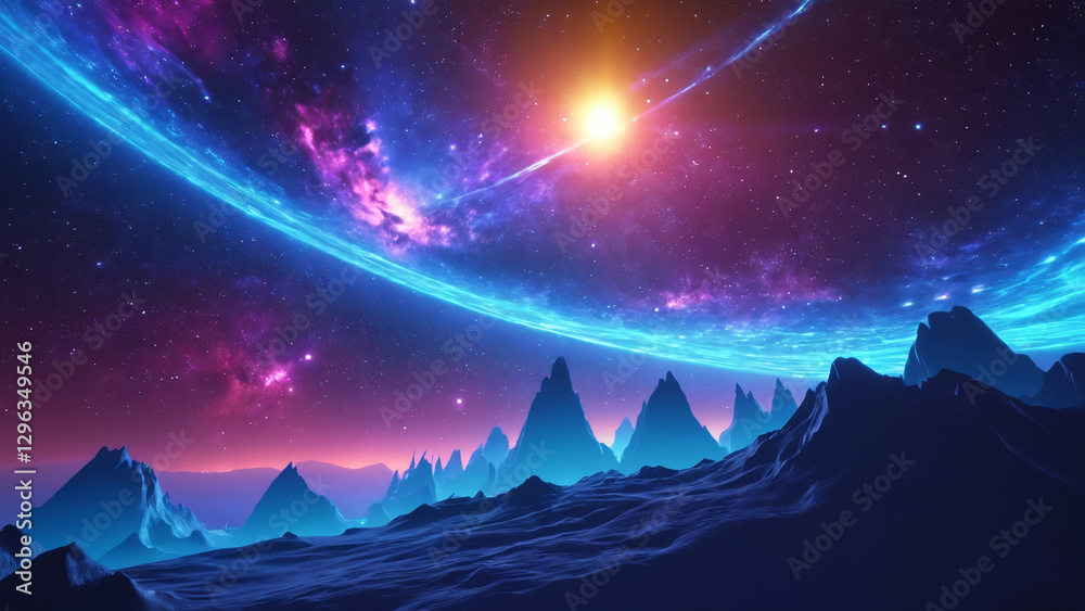 Obraz premium Cosmic Landscape with a Glowing Star and Vibrant Nebula