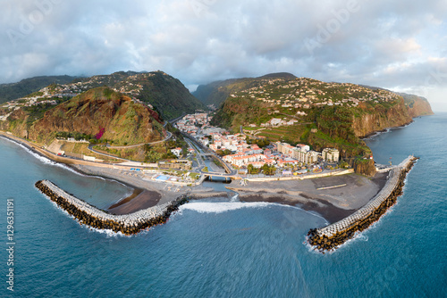 Picturesque Coastal Town on Madeira Island – Aerial View of Ponta do Sol, Ribeira Brava.