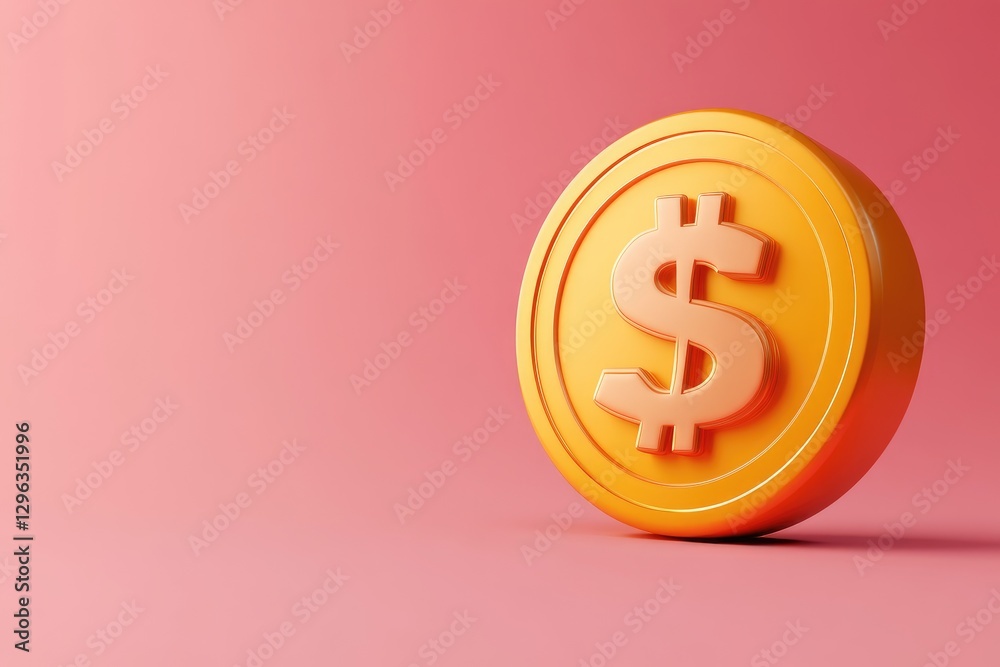A golden coin with a dollar symbol against a pink background A golden coin with a dollar symbol against a pink background