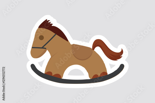 Rocking Horse Vector Illustration Sticker. Cute wooden rocking horse vector sticker in a classic brown design. Perfect for nursery decor, children’s projects, and vintage toy lovers