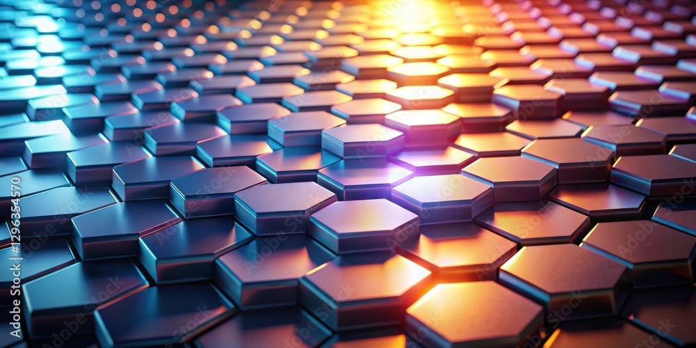 Abstract Hexagonal Metallic Surface with Warm and Cool Light Reflections Abstract Hexagonal Metallic Surface with Warm and Cool Light Reflections