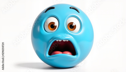 Surprised blue emoji expressing shock on white background, digital art