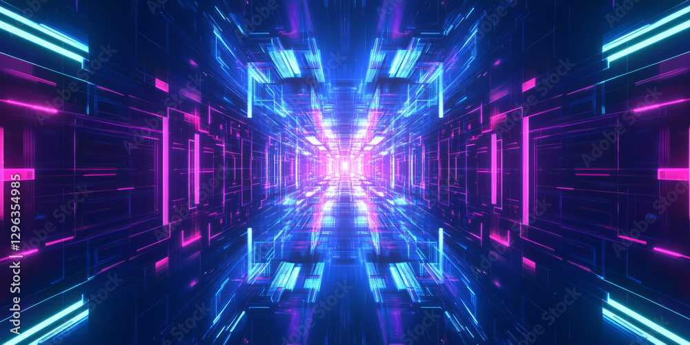A futuristic abstract background with shifting geometric patterns creating a seamless digital grid. The glowing neon light and symmetrical reflections add depth and complexity to the sci-fi aesthetic. A futuristic abstract background with shifting geometric patterns creating a seamless digital grid. The glowing neon light and symmetrical reflections add depth and complexity to the sci-fi aesthetic.