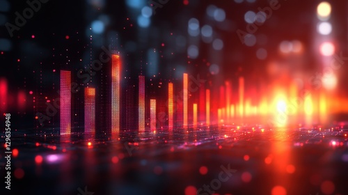 Conceptual Glowing Bar Chart Visualization Showcasing Marketing ROI Analysis. Generative AI