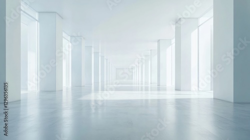 Wallpaper Mural Bright modern hallway, columns, sunlight, floor reflection, office space Torontodigital.ca