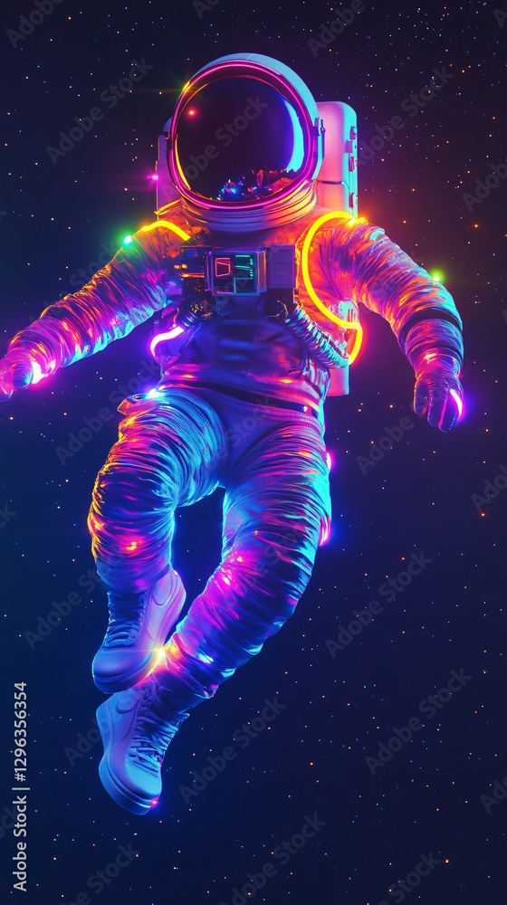 A vibrant, floating astronaut in space, surrounded by a spectrum of dazzling colors, symbolizing exploration, freedom, and the infinite possibilities of the universe. This concept captures the awe-ins A vibrant, floating astronaut in space, surrounded by a spectrum of dazzling colors, symbolizing exploration, freedom, and the infinite possibilities of the universe. This concept captures the awe-ins
