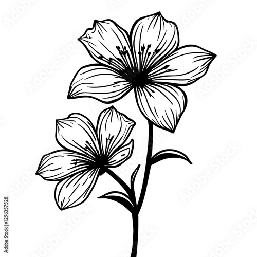 Beautiful Flower Tattoo Silhouette in One Color Against an Elegant White Background with Artistic Lines