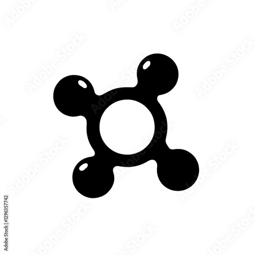 An illustration featuring a black ozone molecule silhouette set against a clean white background depicting an O3 structure with three oxygen atoms bonded in a bent shape, representing the ozone layer.