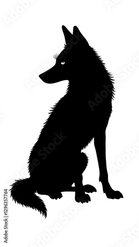 An illustration featuring a black jackal silhouette set against a clean white background depicting a jackal with detailed fur and stance, symbolizing intelligence and adaptability.