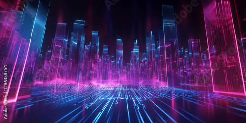 Wallpaper Mural A breathtaking 3D music background featuring an intricate, glowing equalizer stretching across the digital horizon. The neon-lit bars pulse dynamically, forming a surreal, futuristic visualization of Torontodigital.ca