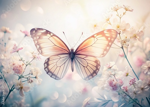 Wallpaper Mural Double Exposure Butterfly Outline on White: Elegant Nature Stock Photo Torontodigital.ca