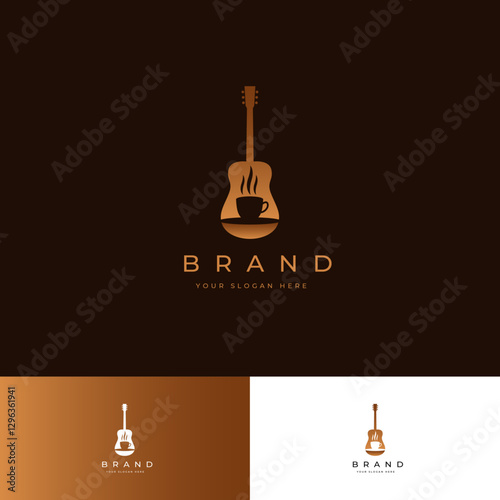 Elegant Cafe Branding Logo with Coffee and Guitar Blend Concept | Fully Editable