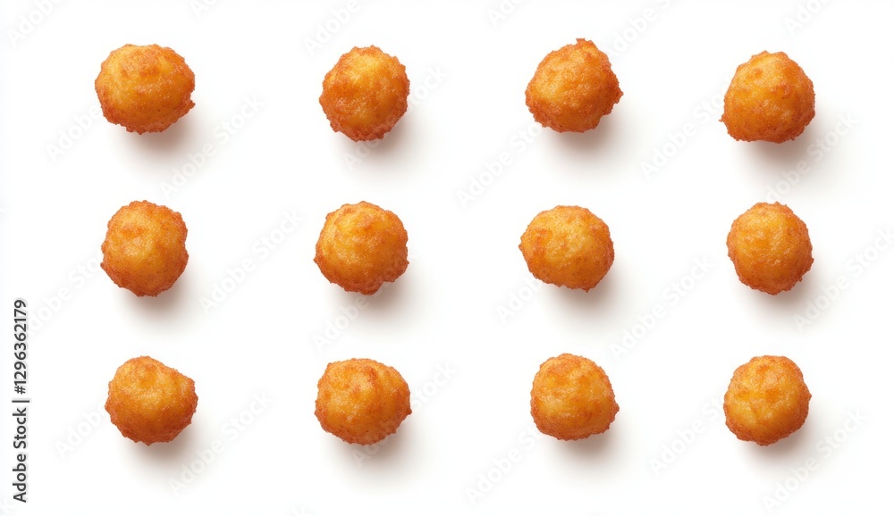 Round Golden Fried Snack Balls Arranged on a Clean Surface Round Golden Fried Snack Balls Arranged on a Clean Surface