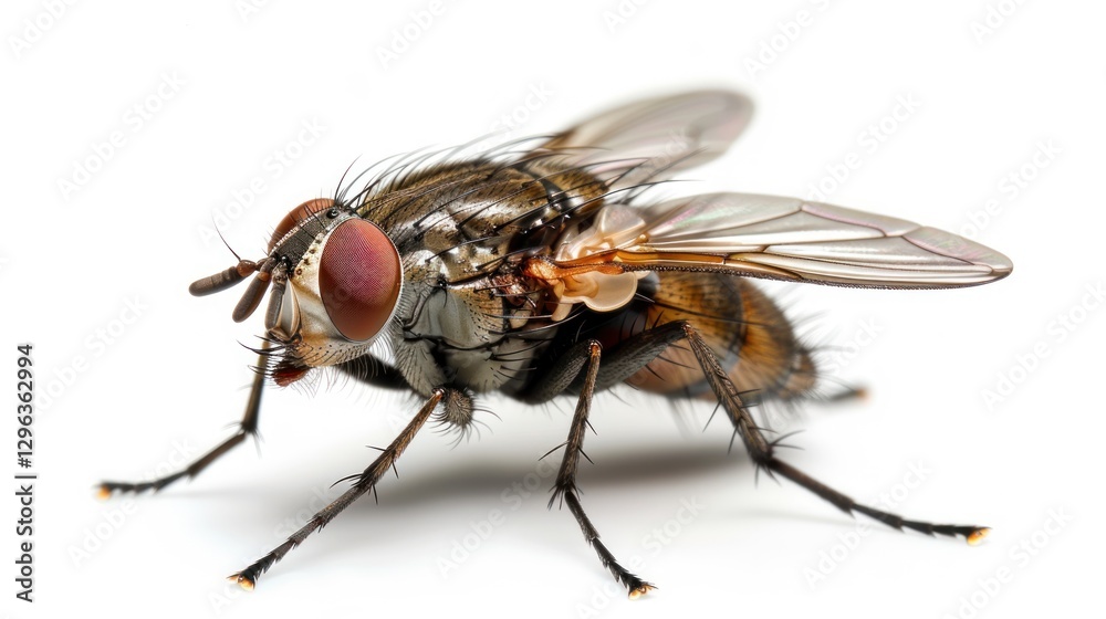 A fly is standing on a white background A fly is standing on a white background