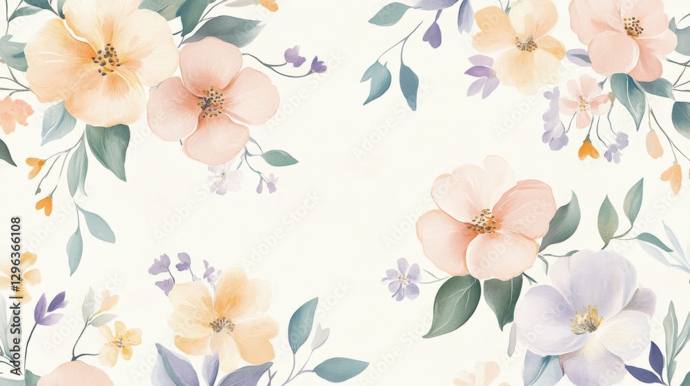 Obraz premium Elegant Azulejos Spring Pattern With Blossoms and Vines in Soft Pastel Colors. Generative AI