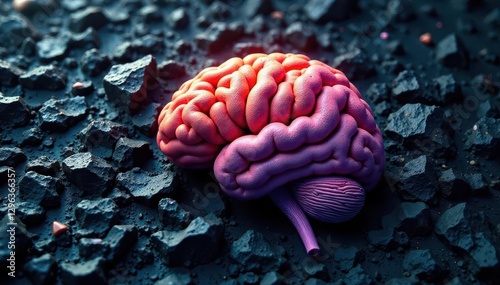 Abstract brain forms interwoven, rough surface, intertwined, timeless