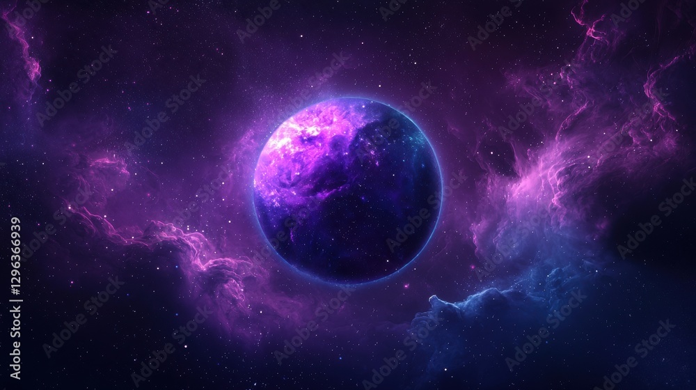 Fototapeta premium Cosmic view of a vibrant purple planet in space