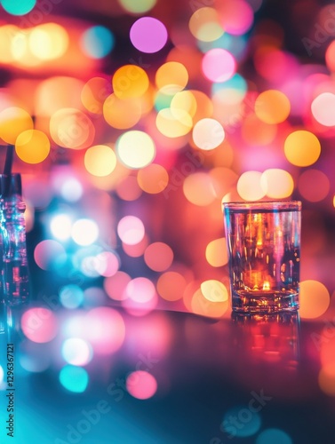 Blurred disco club original laser color lights - View of new scanners generation - Defocused image - Concept of nightlife with cocktails and music entertainment - Warm filter with blurry bokeh