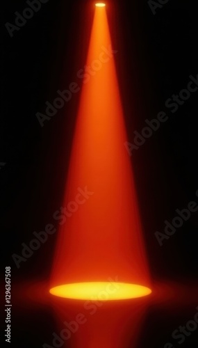 Intense orange spotlight cone, isolated on black , ray, god rays